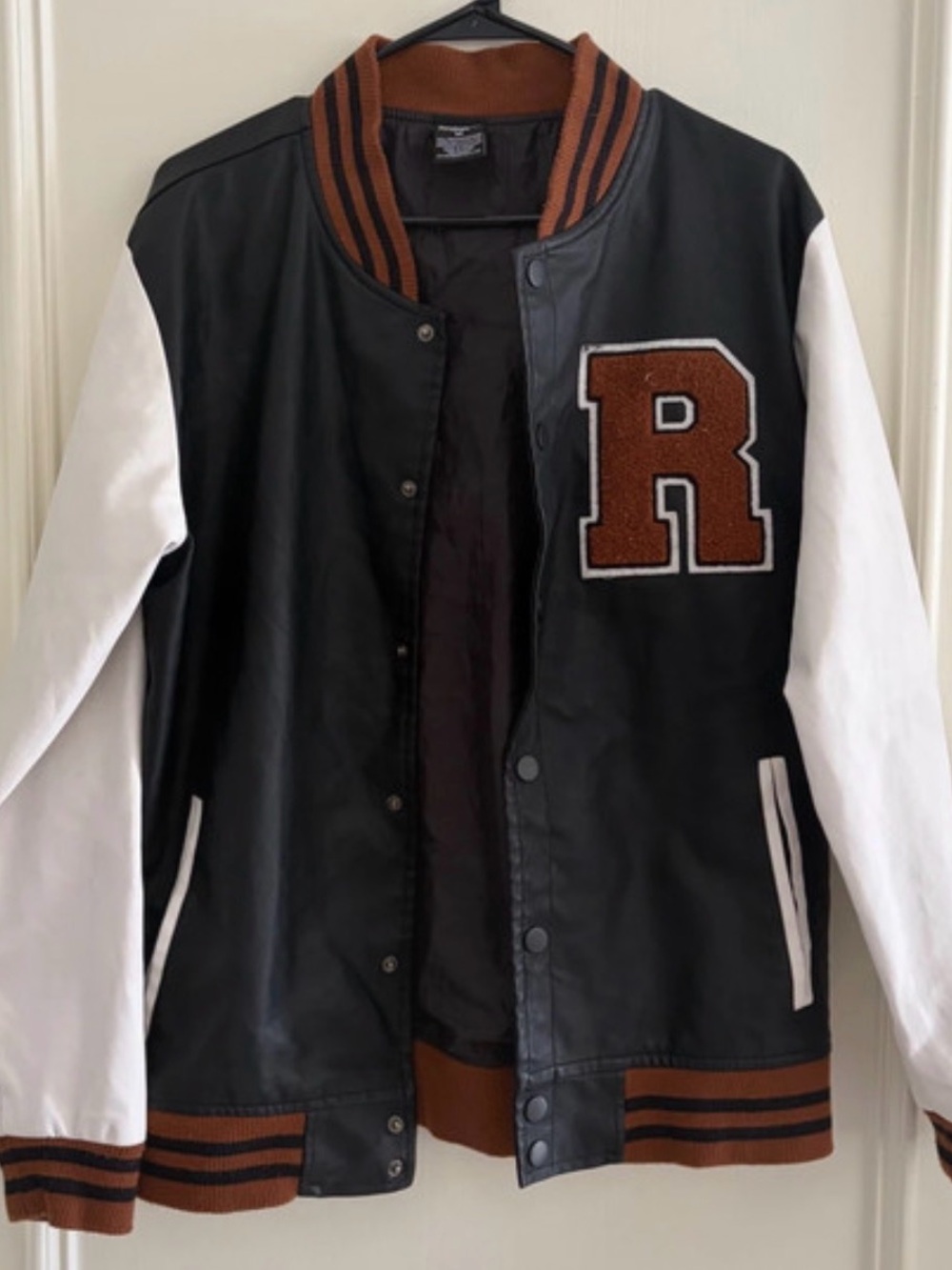 Ring of Fire Black, White & Brown Varsity Bomber Jacket